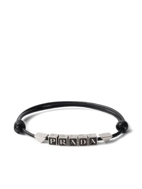 Prada enameled-logo leather bracelet