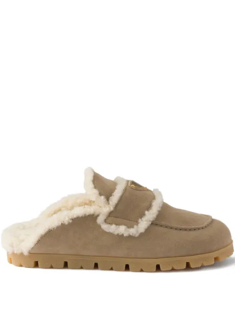 Prada shearling logo-plaque mules