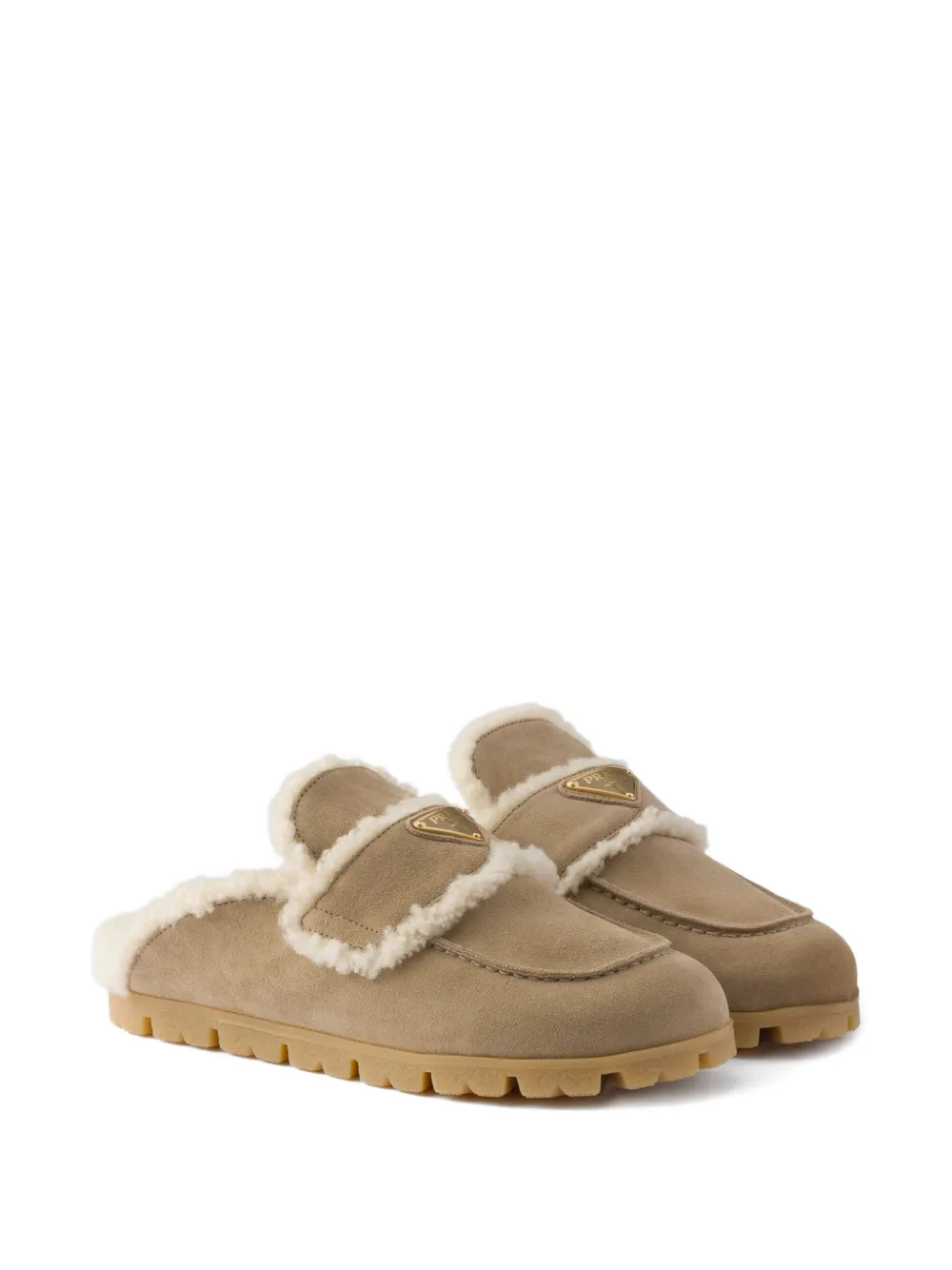 Prada shearling logo-plaque mules | Flat Mules | Image 2