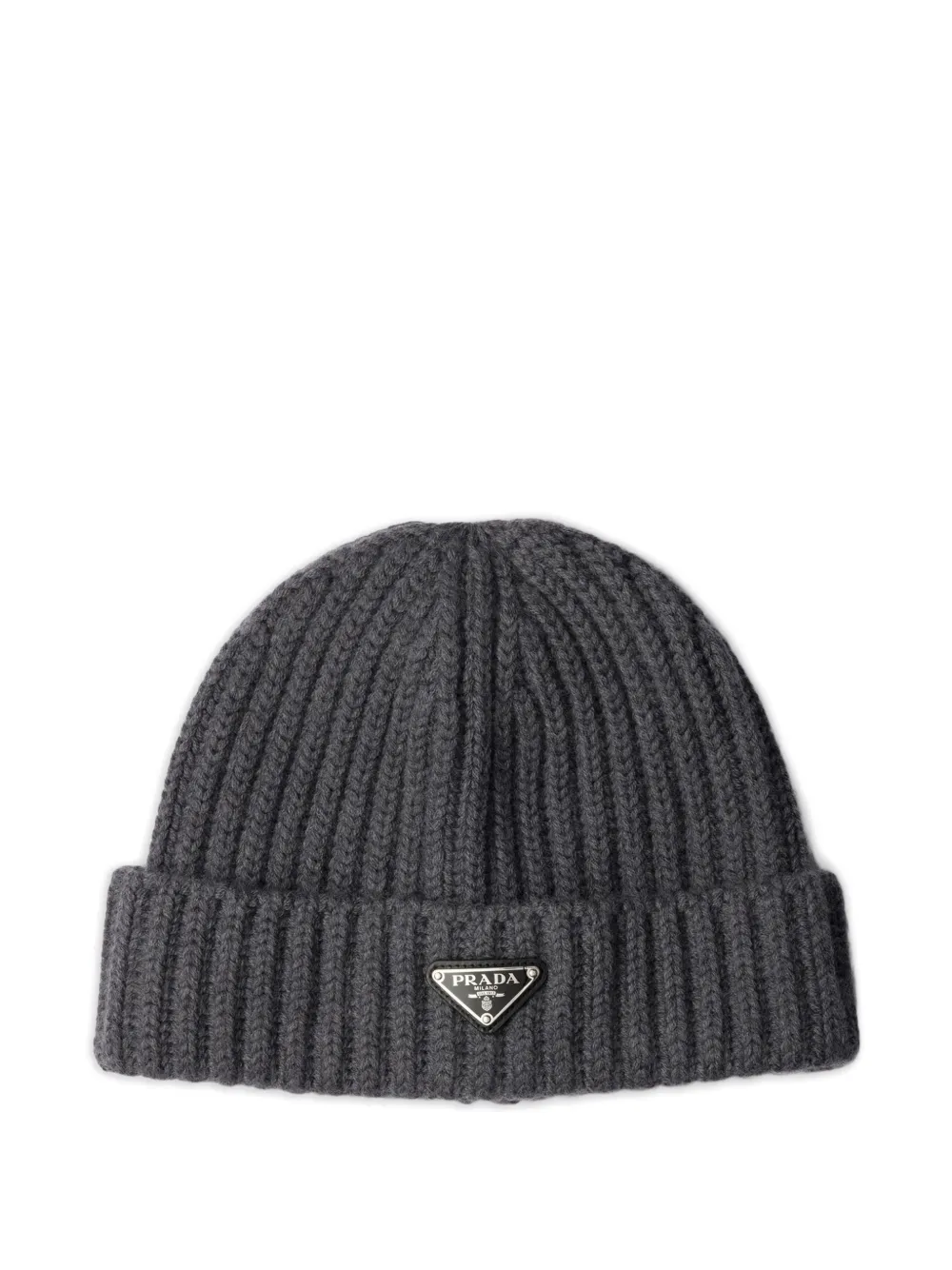 Prada logo-plaque beanie hat | Grey | Image 1