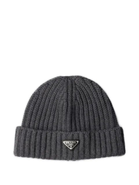 Prada logo-plaque beanie hat
