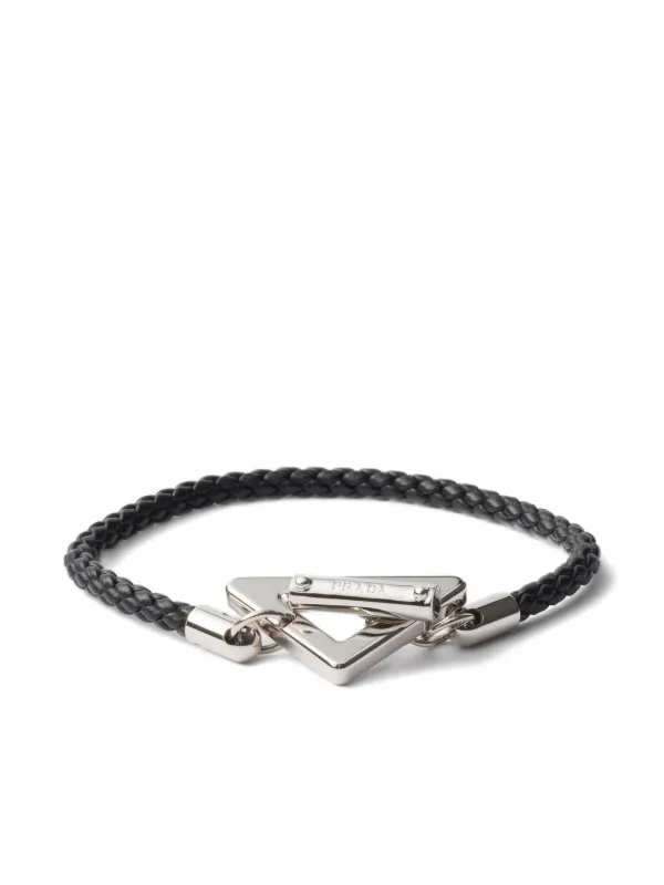 Prada Tストラップ レザーブレスレット | シルバートーン | FARFETCH JP