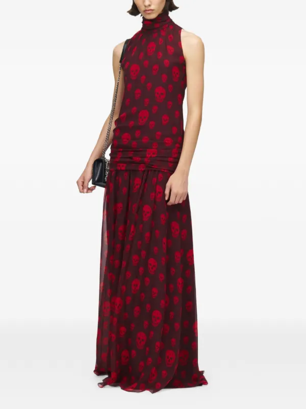 Alexander Mcqueen Skull-print Maxi Dress - Red Alexander Mcqueen Skull-print Maxi Dress - Red