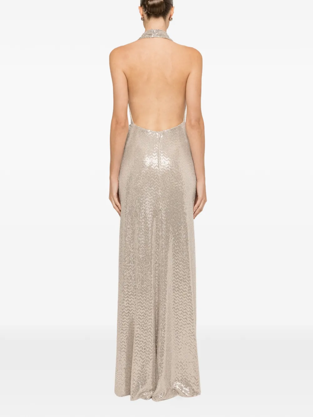NISSA Maxi-jurk verfraaid met pailletten en open rug Beige