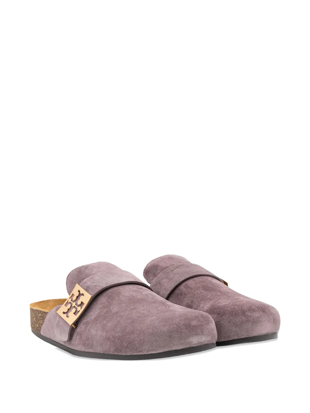 Tory Burch Mellow Metal-logo Suede Mules In Pink