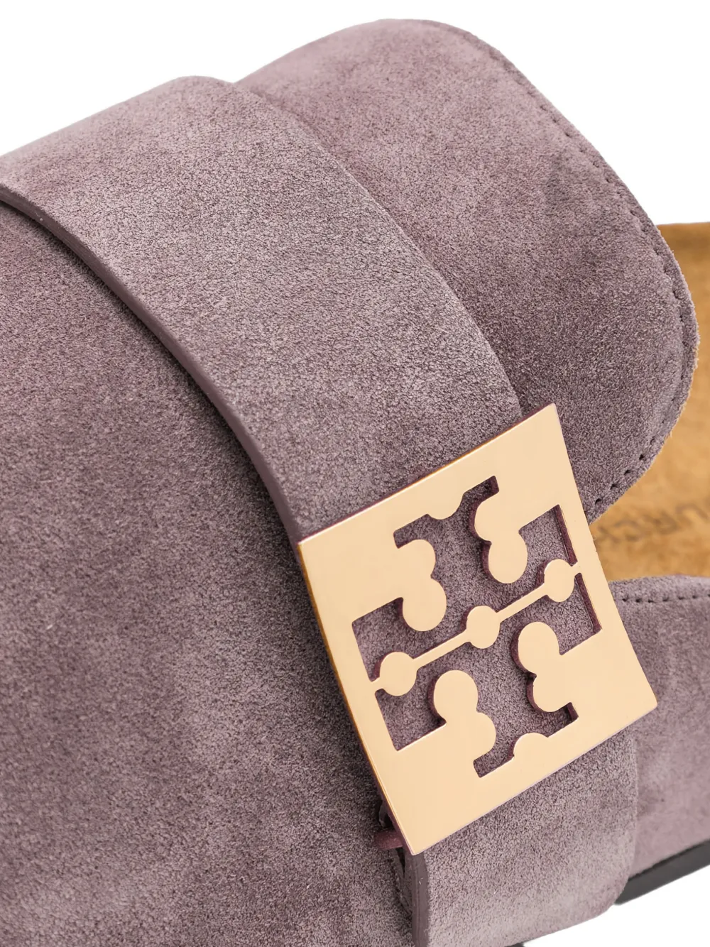 Tory Burch Mellow Metal-logo Suede Mules In Pink