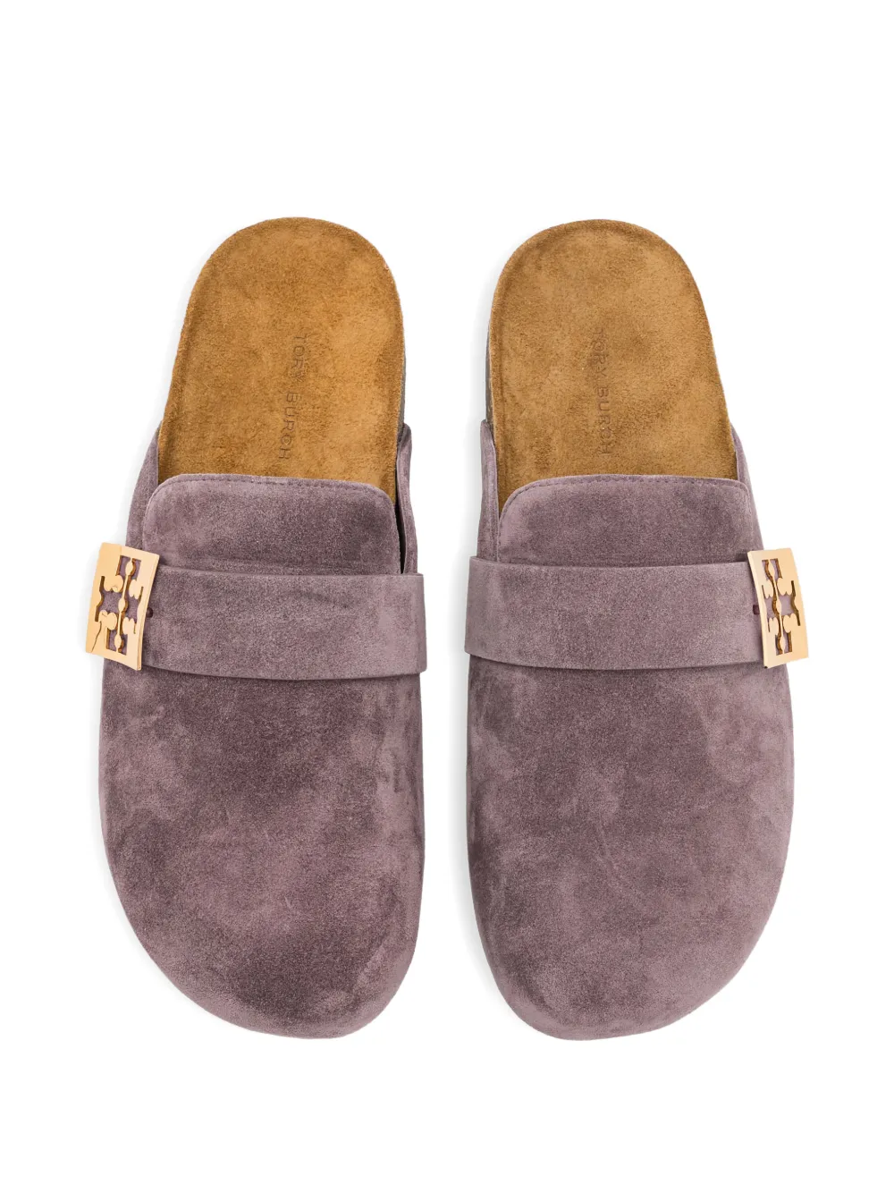 Tory Burch Mellow Metal-logo Suede Mules In Pink