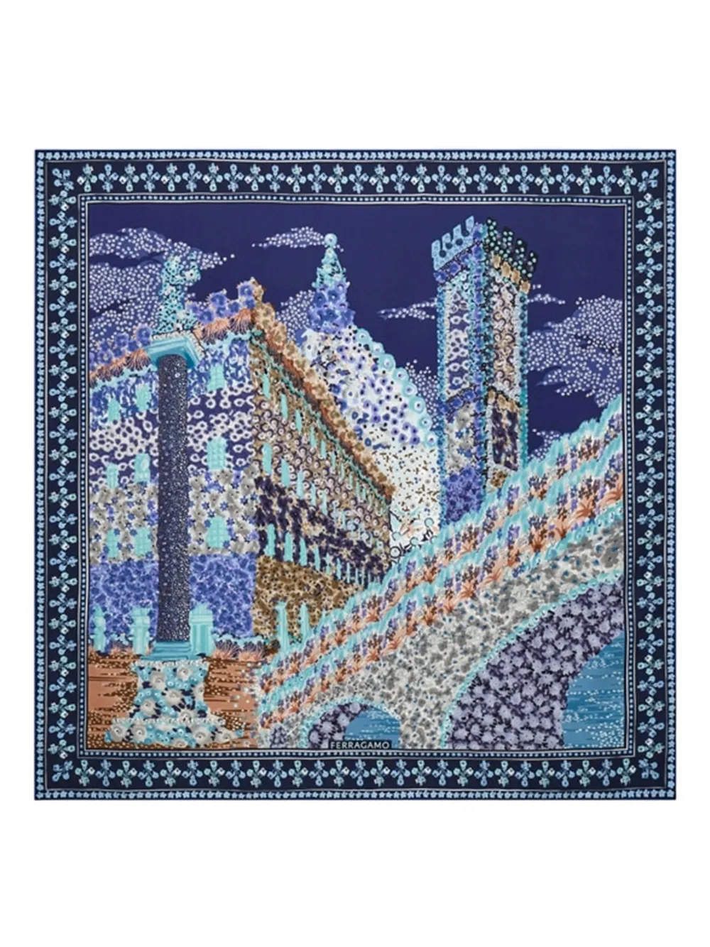 Ferragamo palazzo print square scarf - Blu