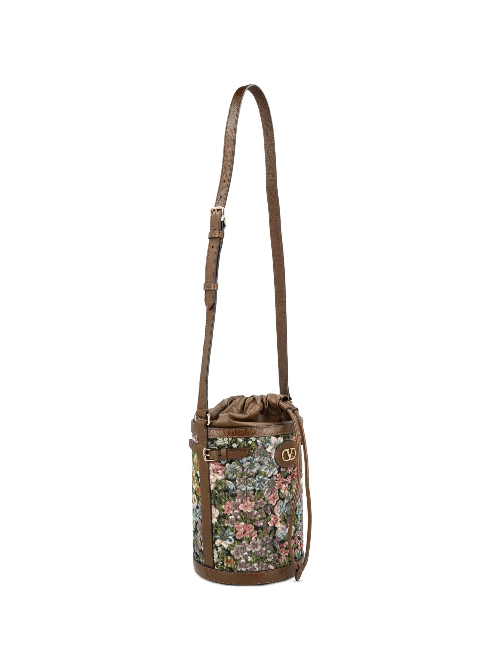 Valentino Garavani Vlogo floral-print bucket bag - Marrone