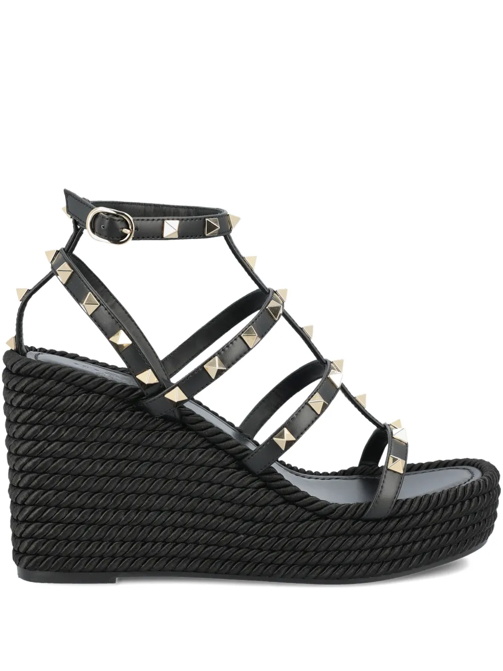 Valentino Garavani 95mm Studded Ankle-strap Wedge Sandals In Black