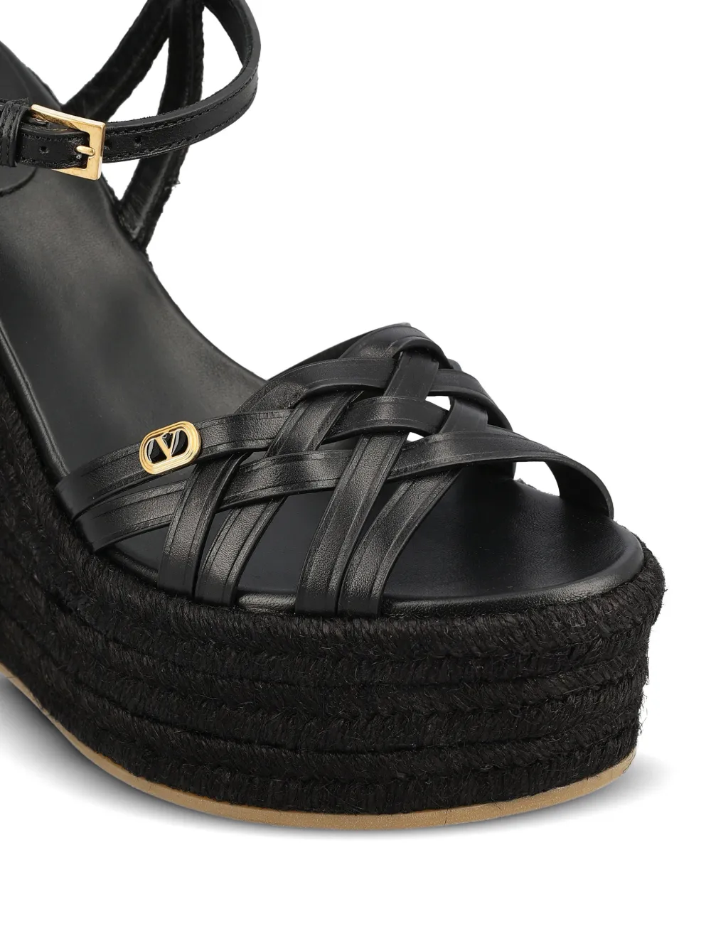 Valentino Garavani Rockstud woven wedge sandals Zwart