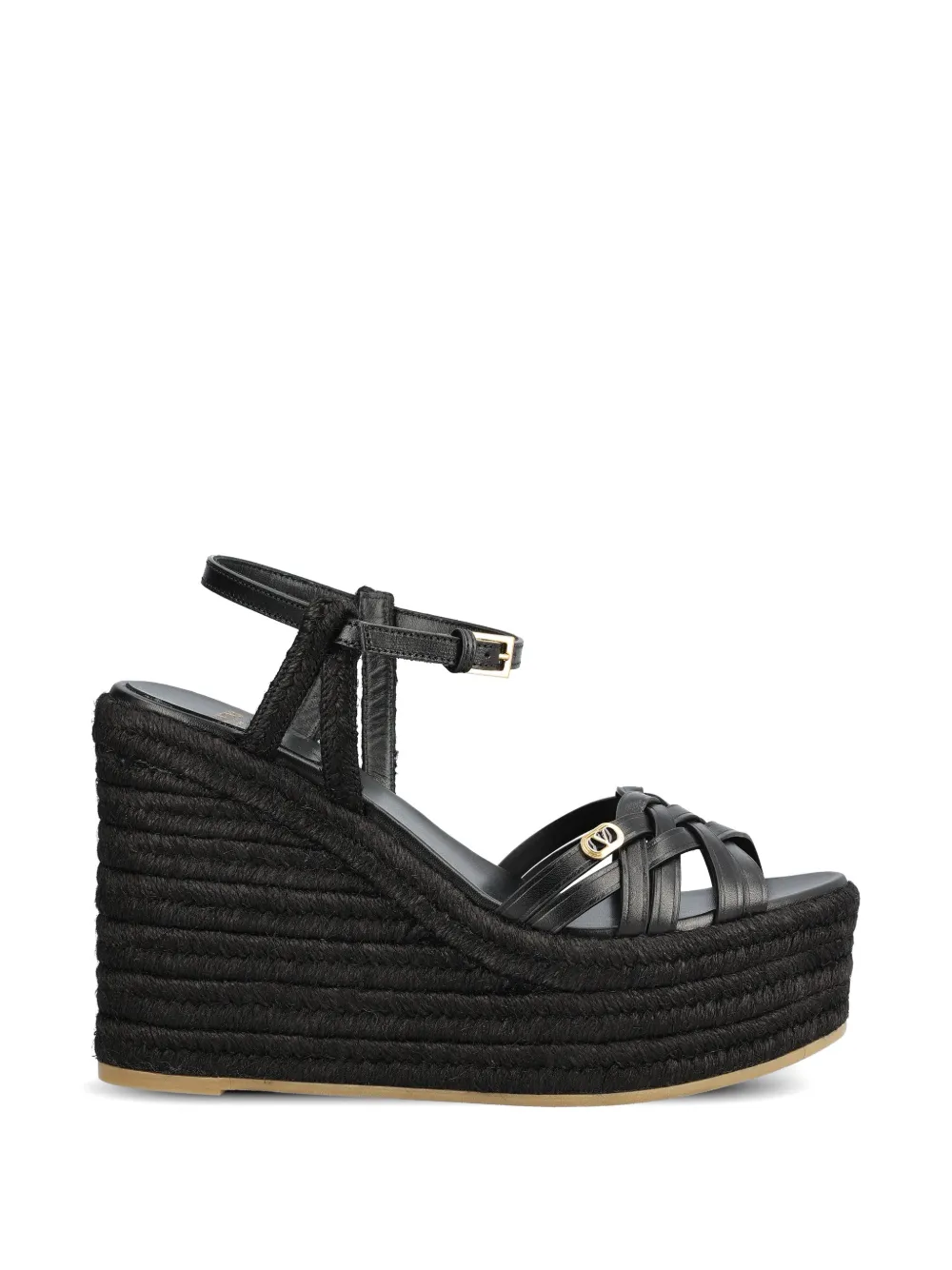 Valentino Garavani Rockstud woven wedge sandals Zwart