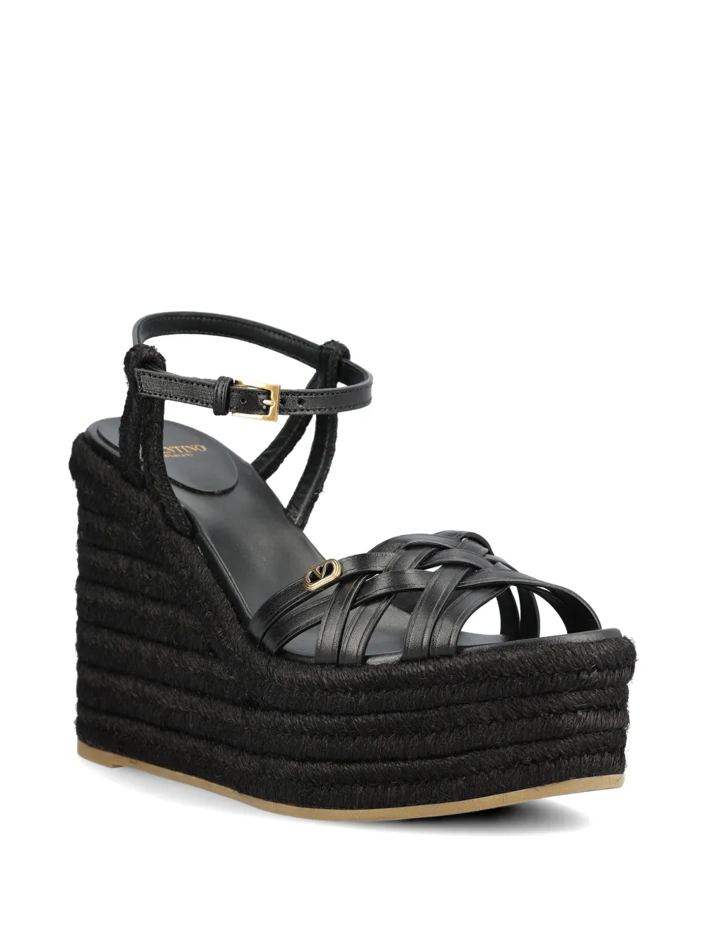 Valentino Garavani Rockstud woven wedge sandals Zwart