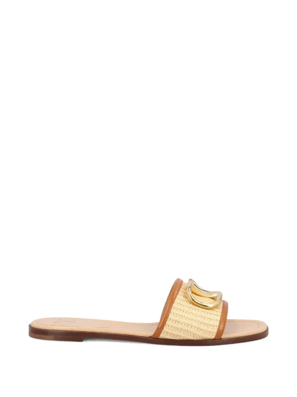 Valentino Garavani Vlogo Signature Raffia-effect Sandals in Neutrals