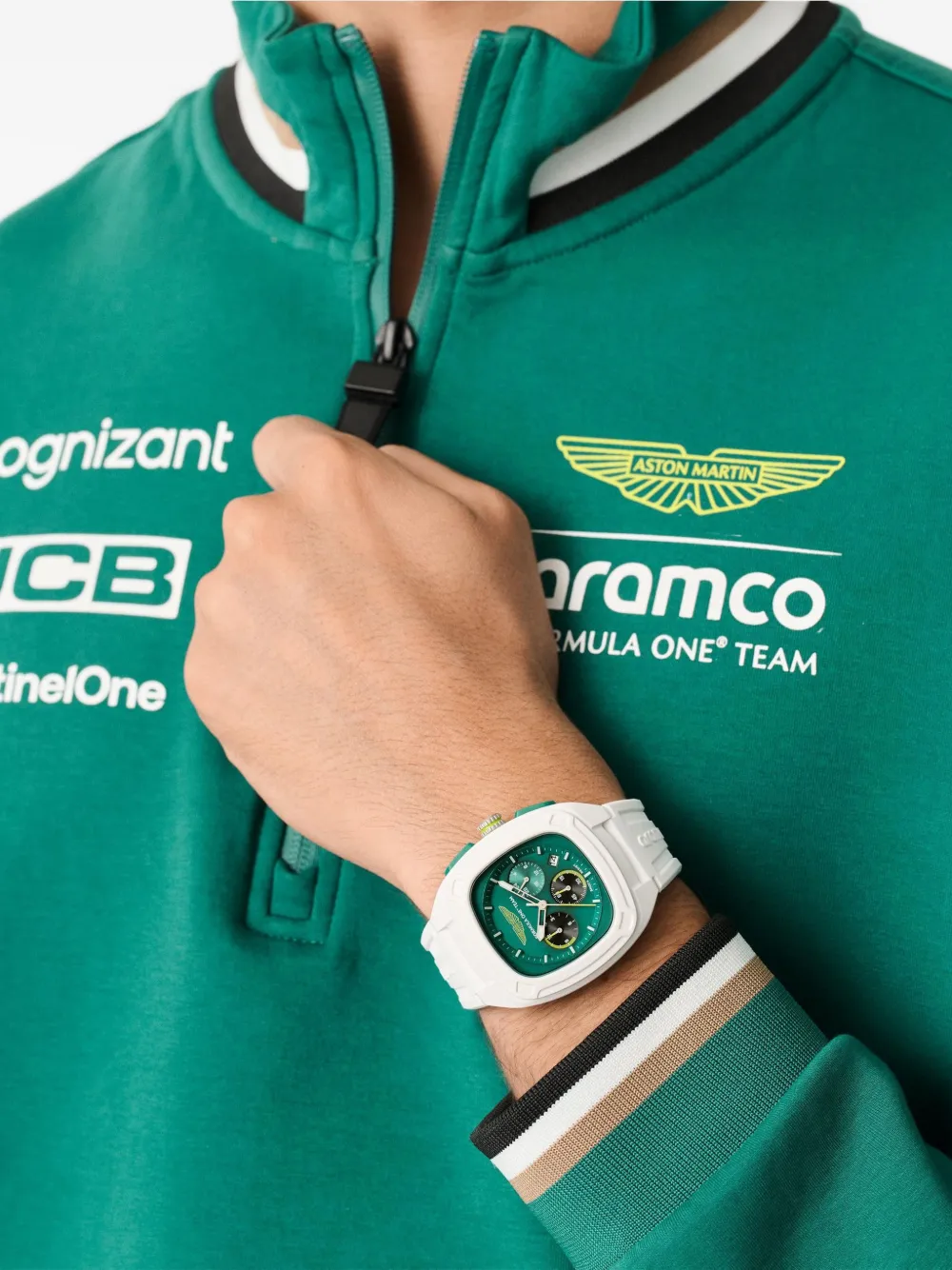 Aston Martin Watches White Plastic Case Podium Green Dial 44 mm horloge - Groen