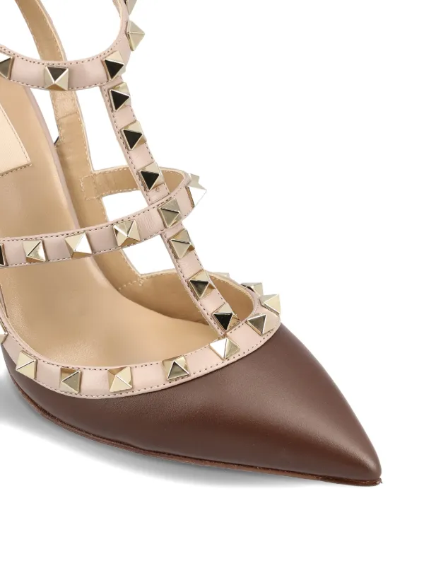 美品VALENTINO スタッズストラップパンプス Valentino Garavani スタッズストラップ パンプス | ブラウン
