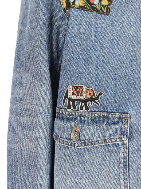 Valentino Garavani floral-patches Denim Jacket | Blue | FARFETCH