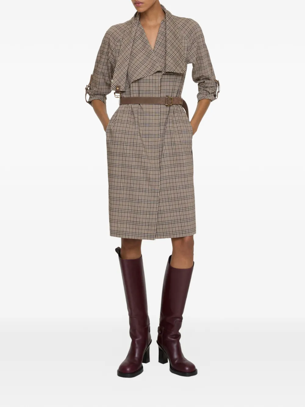 Burberry Geruite mini-jurk met sjaalkraag Grijs