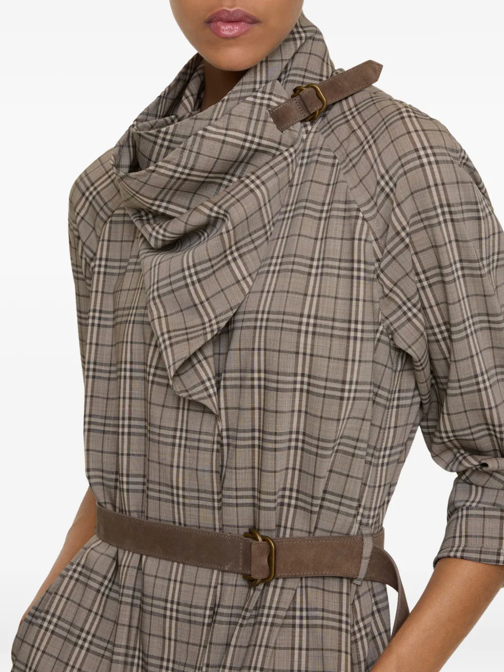 Burberry Geruite mini-jurk met sjaalkraag Grijs