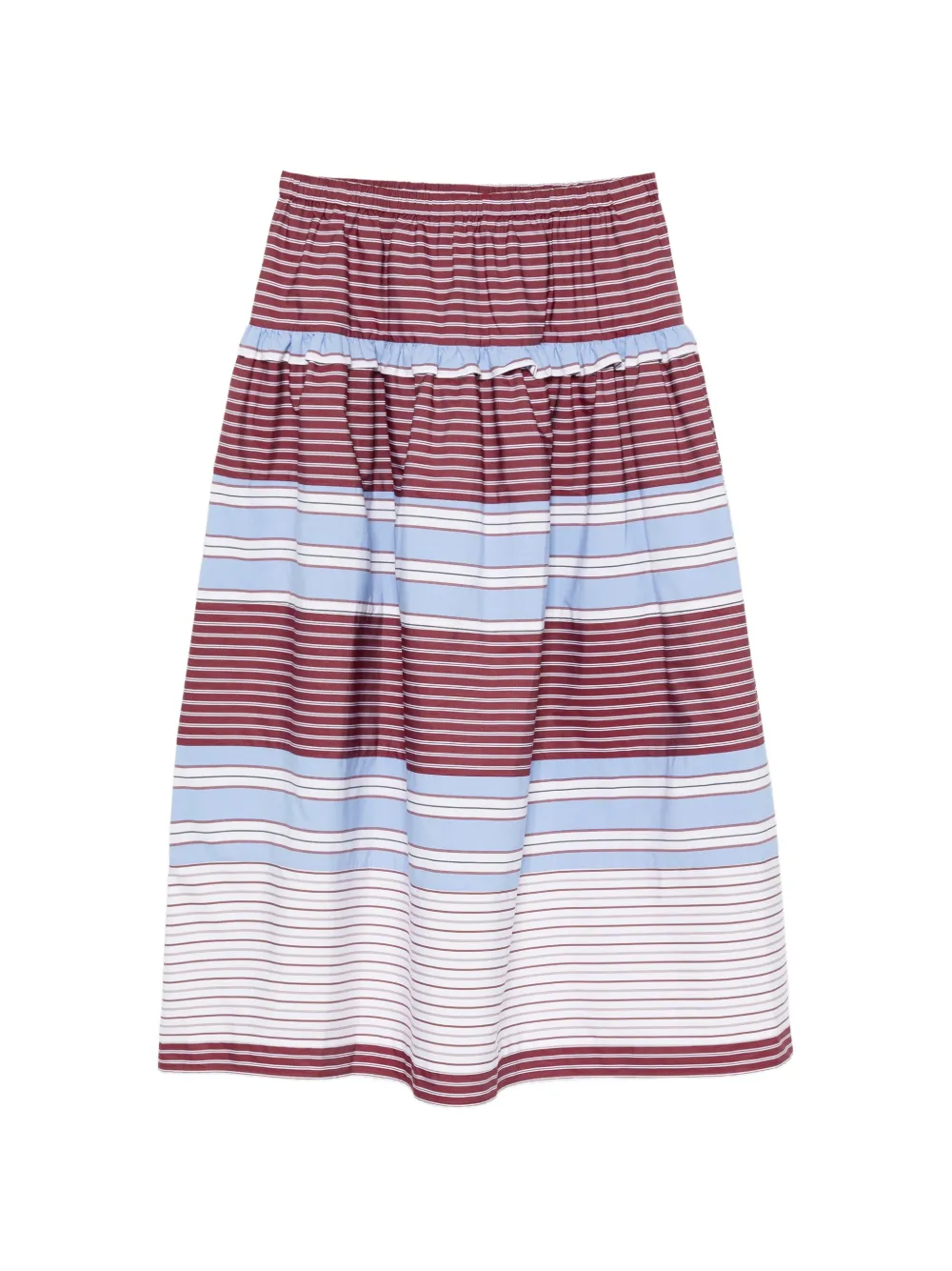 SANDRO Dolores striped tiered A-line mid skirt - Rosso
