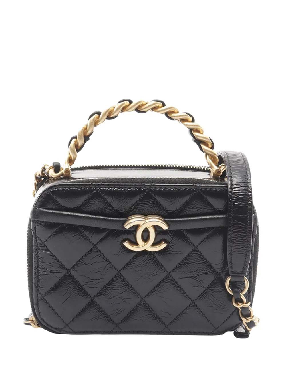 Pre-owned Chanel 2020 Small Cc Quilted Caviar Pick Me Up Vanity Case Crossbody Bag In Black