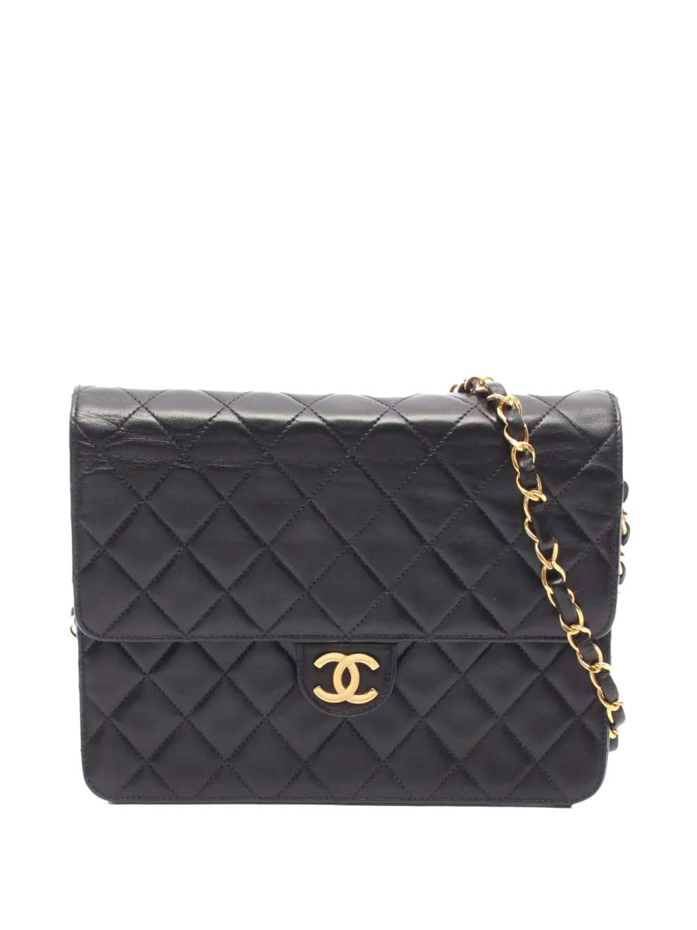 Pre-owned Chanel 1996-1997 Cc Quilted Lambskin Square Single Flap Crossbody Bag In Black