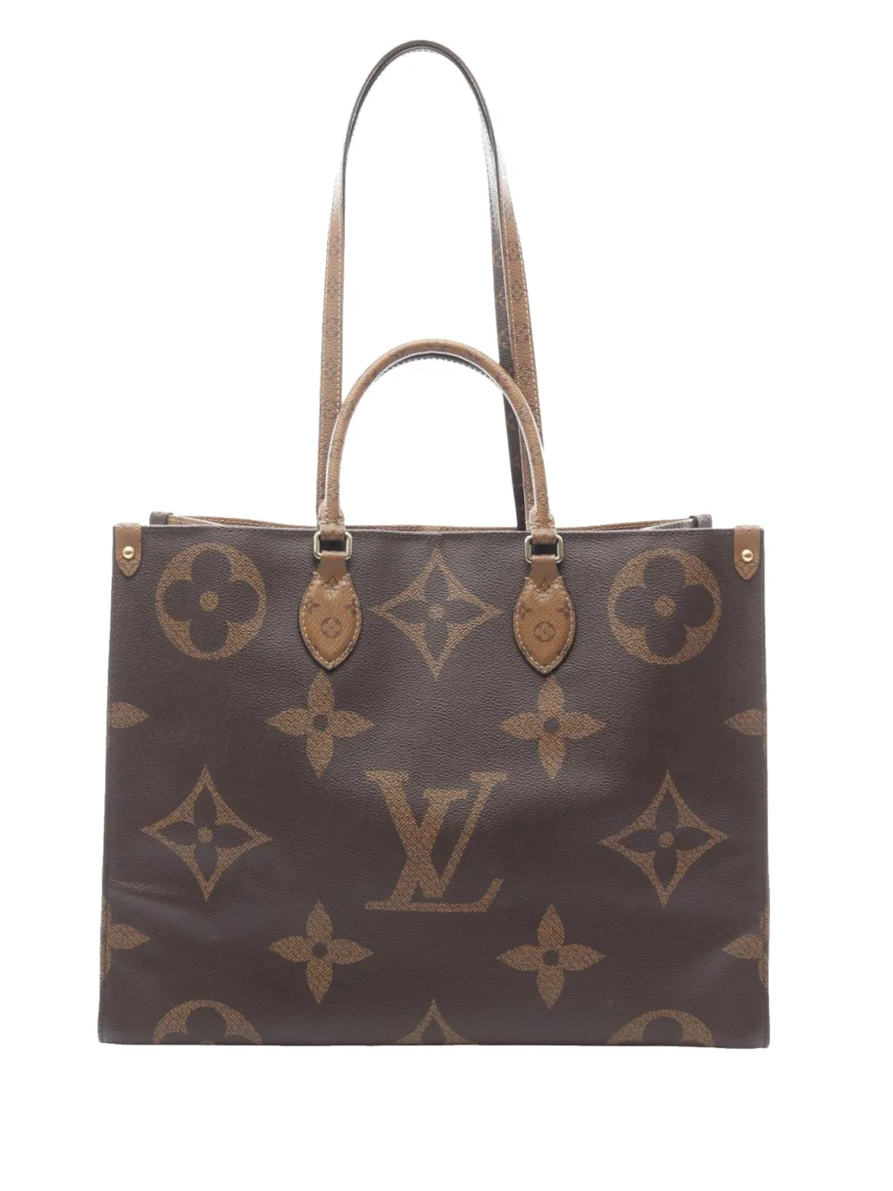 Pre-owned Louis Vuitton 2019 Monogram Reverse Giant Onthego Gm Satchel In Brown