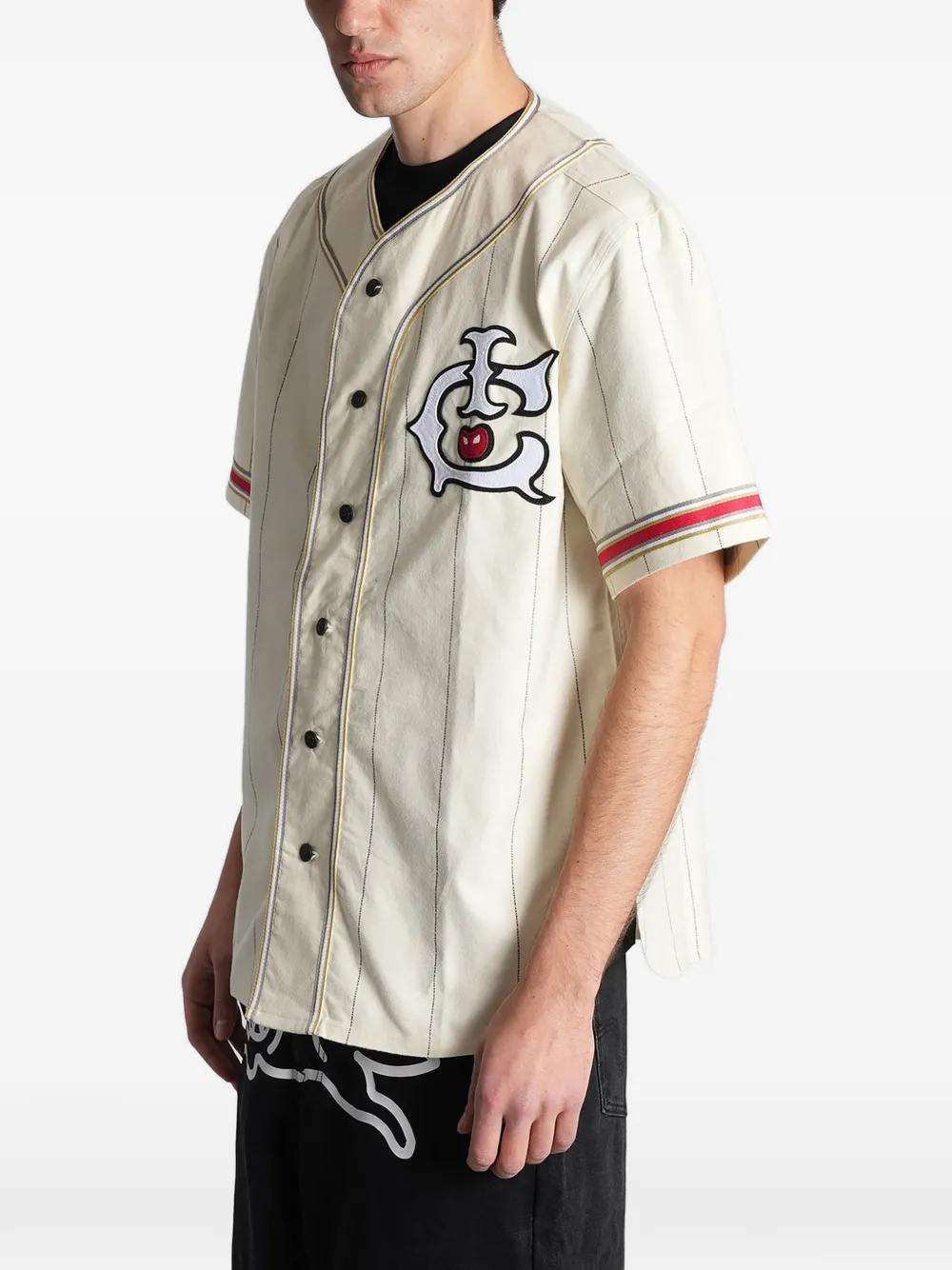 ICECREAM Jersey overhemd met logopatch en krijtstreep Beige