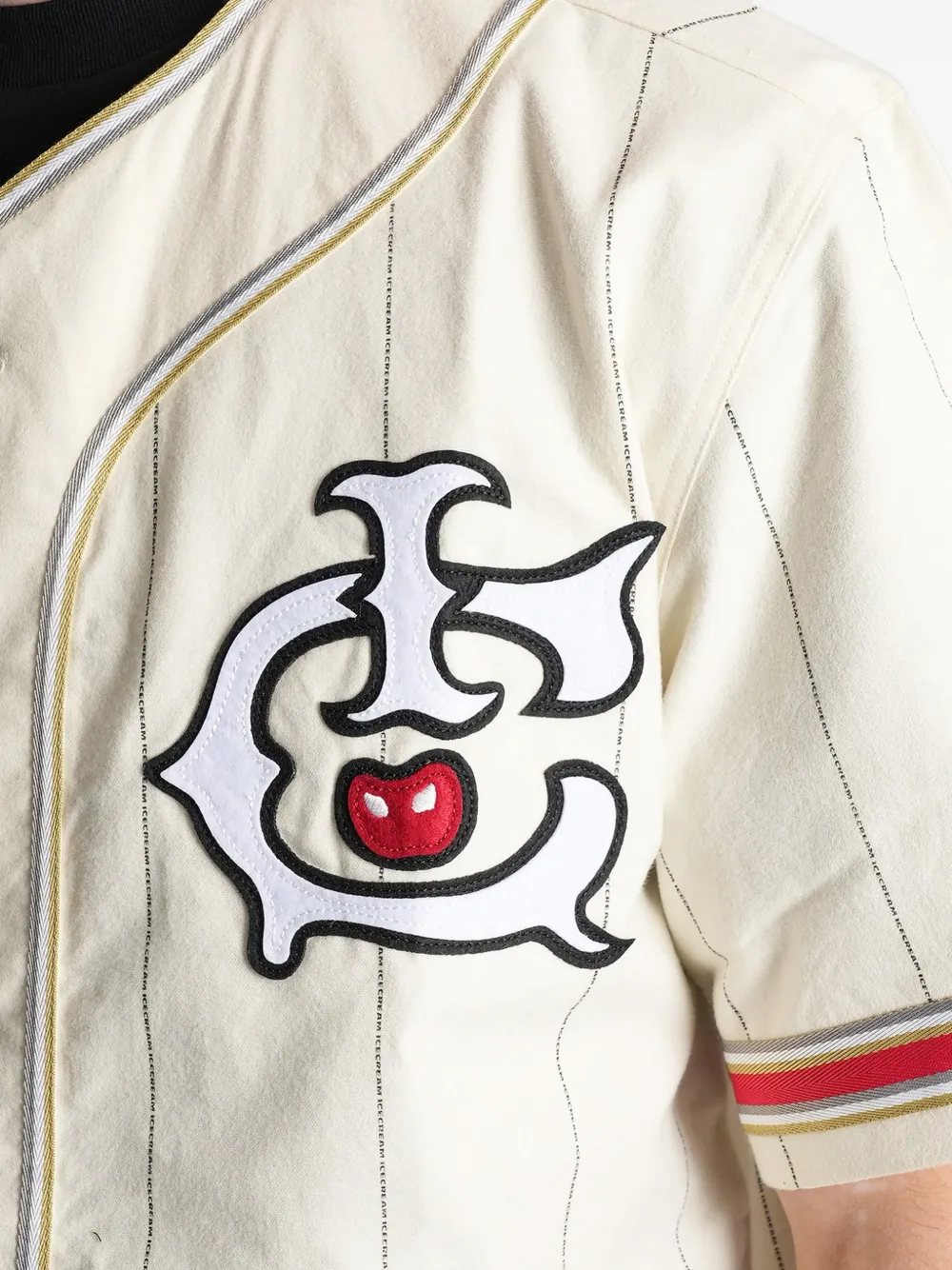 ICECREAM Jersey overhemd met logopatch en krijtstreep Beige