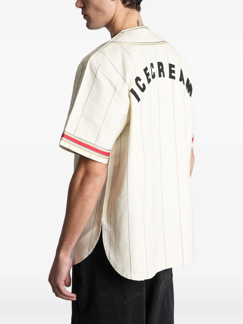ICECREAM Jersey overhemd met logopatch en krijtstreep Beige
