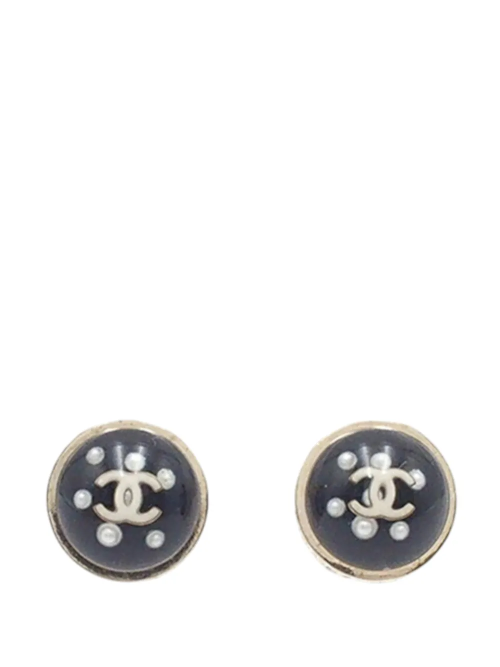 CHANEL Pre-Owned 2010 Gold Plated CC Resin Faux Pearl Crystal Dome Bullet Back Earrings costume earrings - Nero