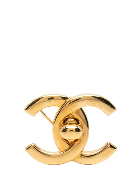 CHANEL Pre-Owned 1996 Gold Plated CC Turn Lock Brooch costume brooch