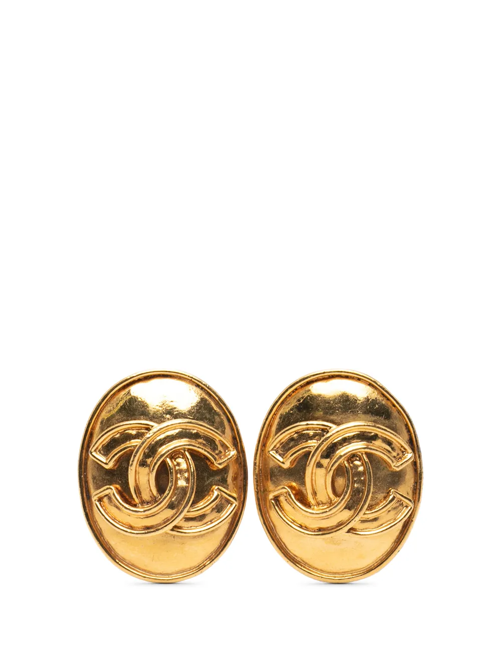 CHANEL Pre-Owned 1994 Gold Plated CC Oval Clip On Earrings costume earrings - Oro