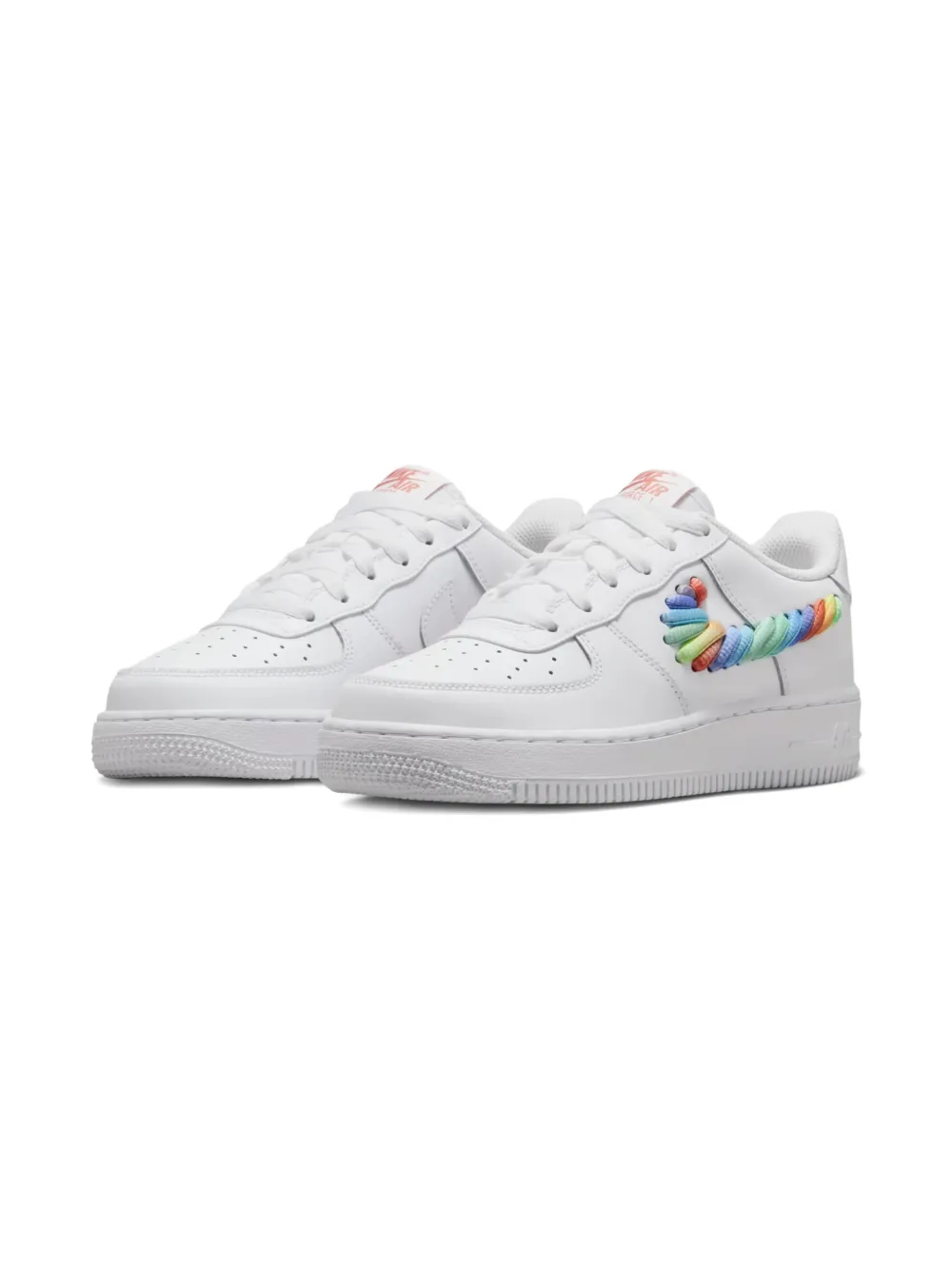 Nike Kids Sneakers Air Force 1 White/Rainbow Lace Swoosh - Bianco