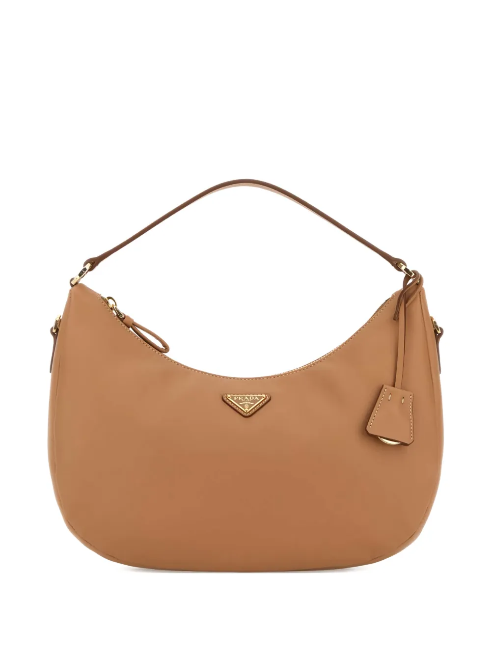 Prada logo-patch leather shoulder bag - Marrone