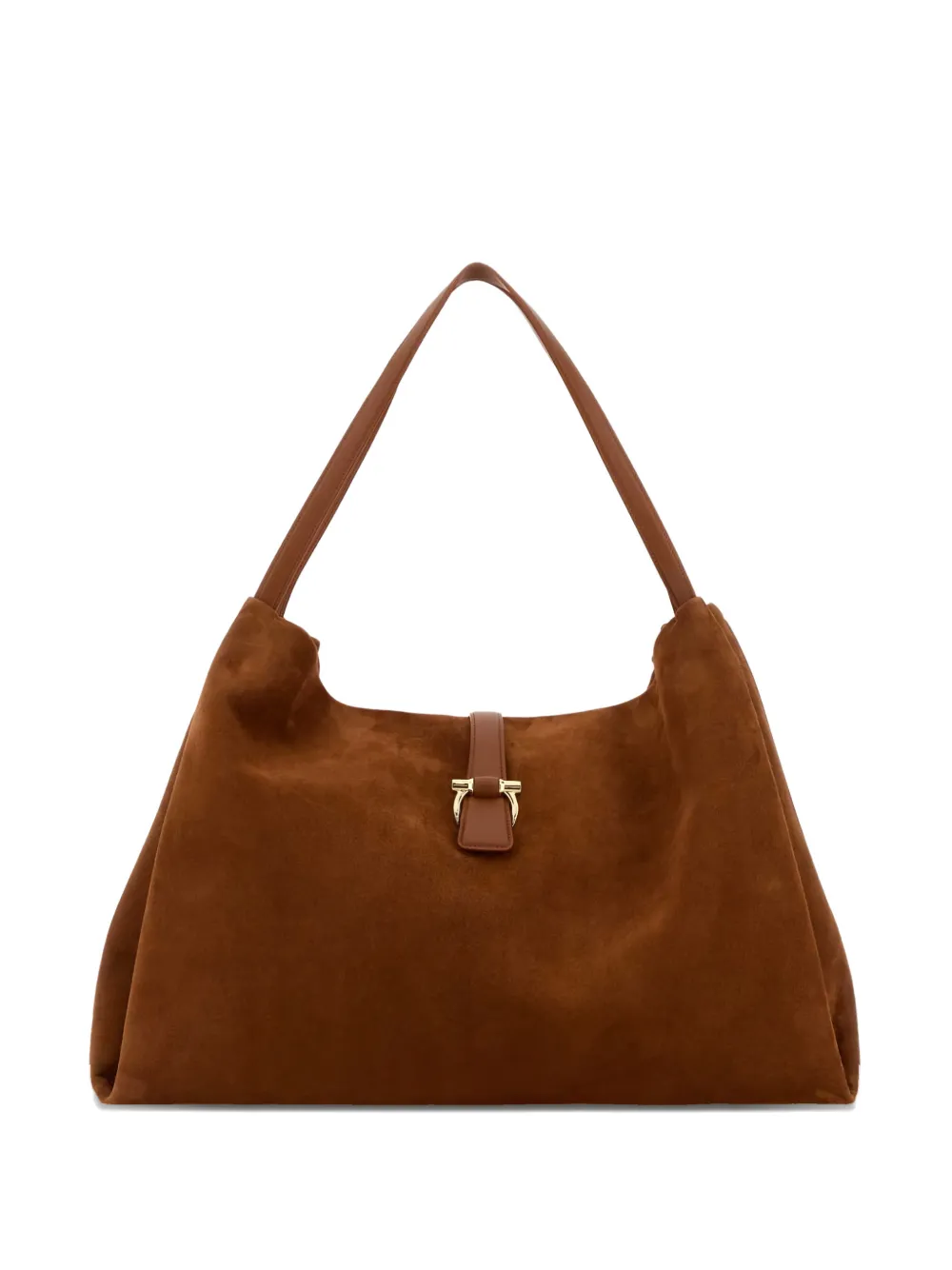 Ferragamo Gancini-detail suede shoulder bag - Marrone