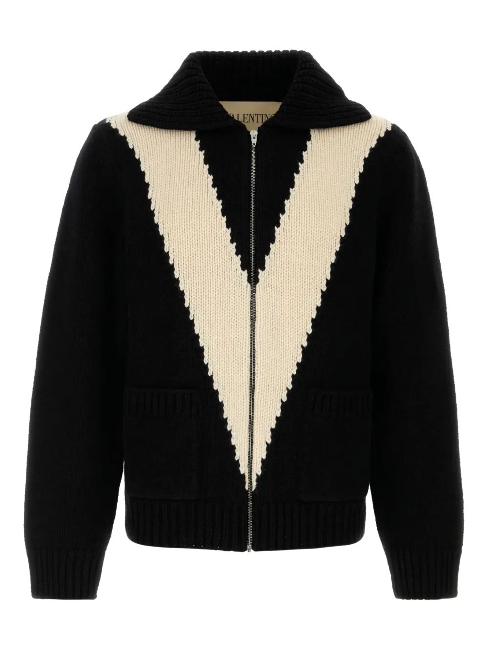 Valentino Garavani chevron-pattern wool cardigan | Black | Image 1
