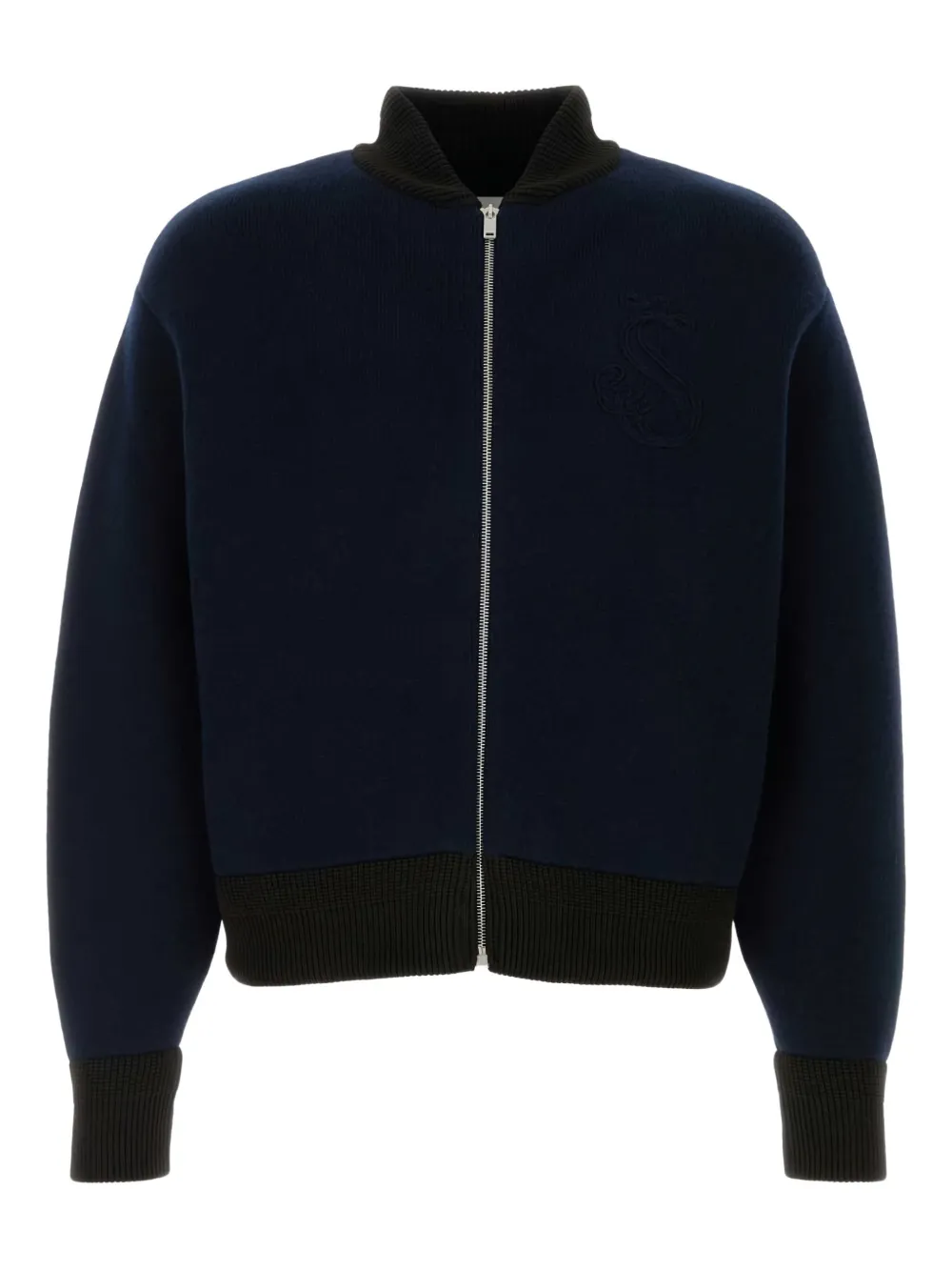 Jil Sander Ribbed Collar Cardigan In Wool Blend In Blue