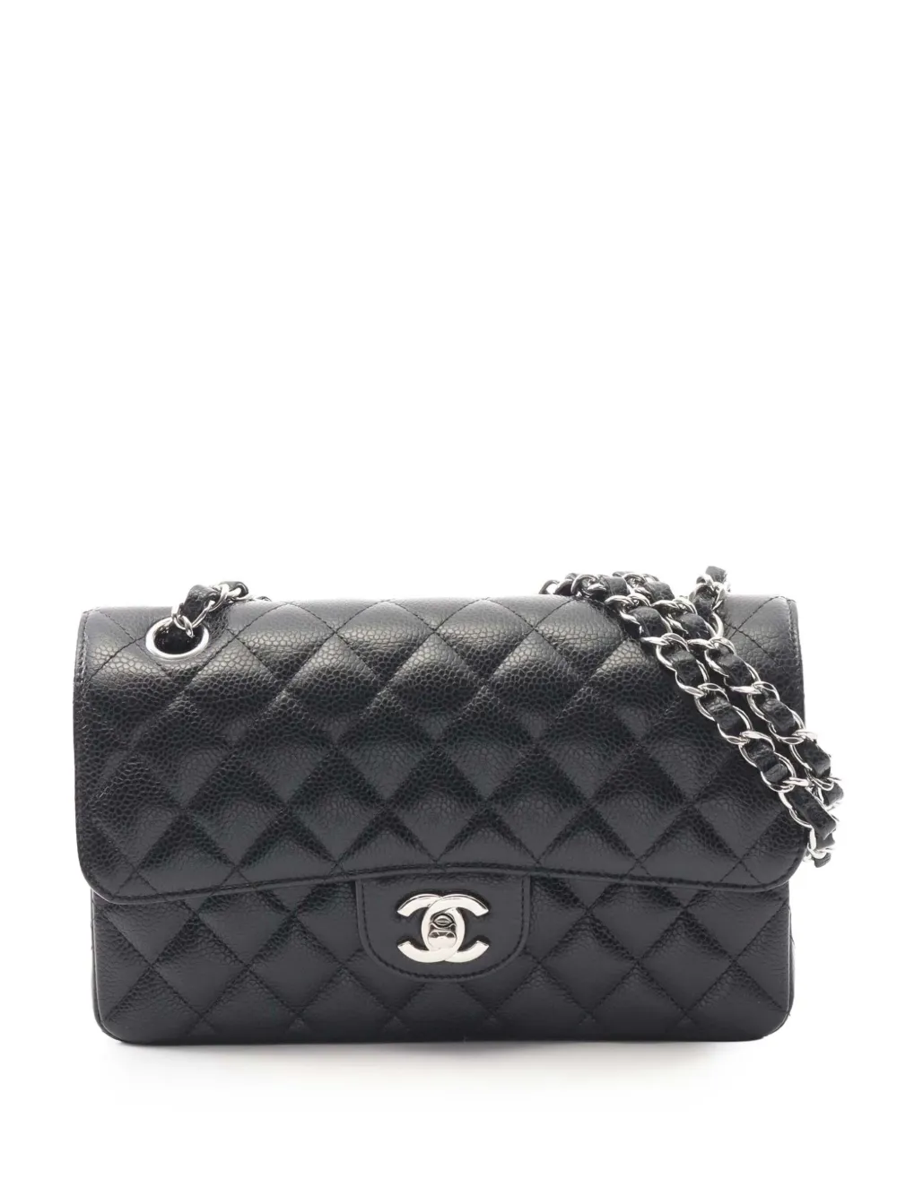 Pre-owned Chanel 2020 Small Classic Caviar Double Flap Crossbody Bag In Black
