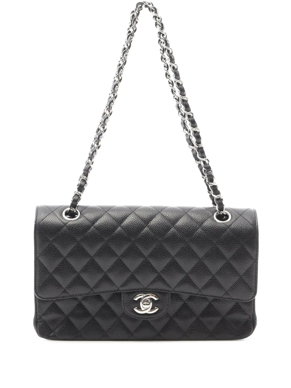 Pre-owned Chanel 2020 Medium Classic Caviar Double Flap Shoulder Bag In Black