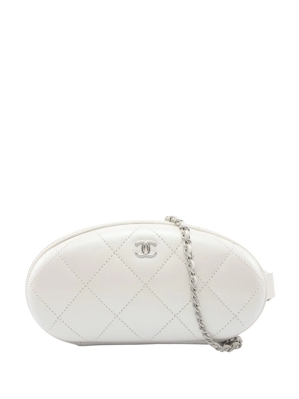 CHANEL Pre-Owned Borsa a tracolla Dome CC in pelle Caviar trapuntata con zip 2021 - Bianco