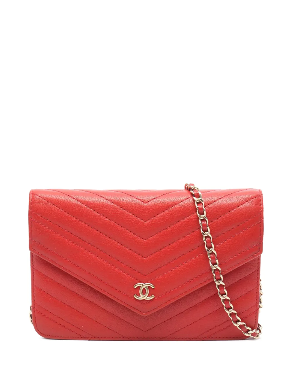 CHANEL Pre-Owned 2019 CC Lambskin Chevron Statement Wallet On Chain crossbody bag - Rosso