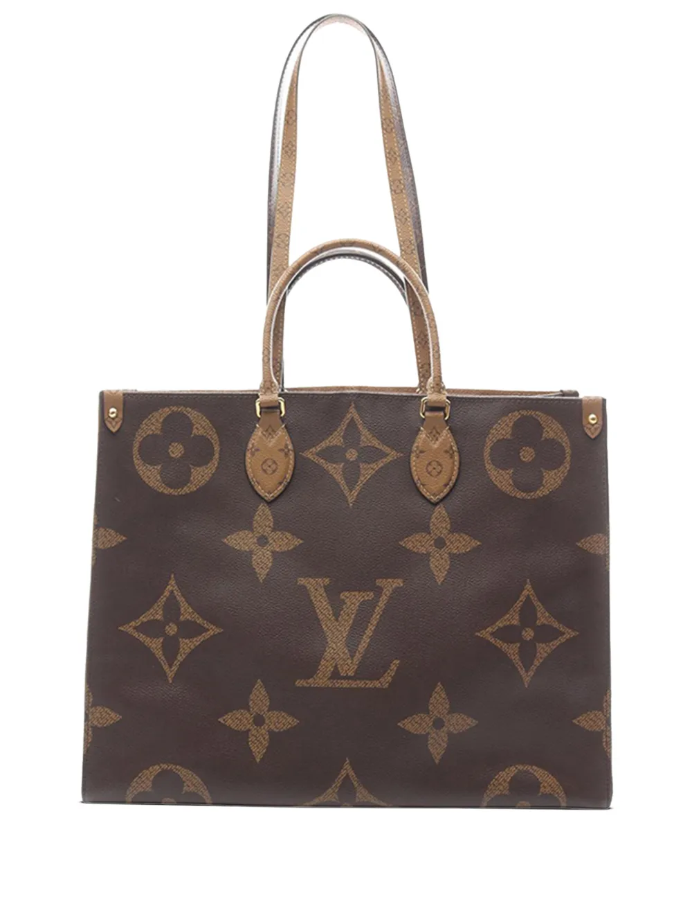 Pre-owned Louis Vuitton 2019 Monogram Reverse Giant Onthego Gm Satchel In Brown