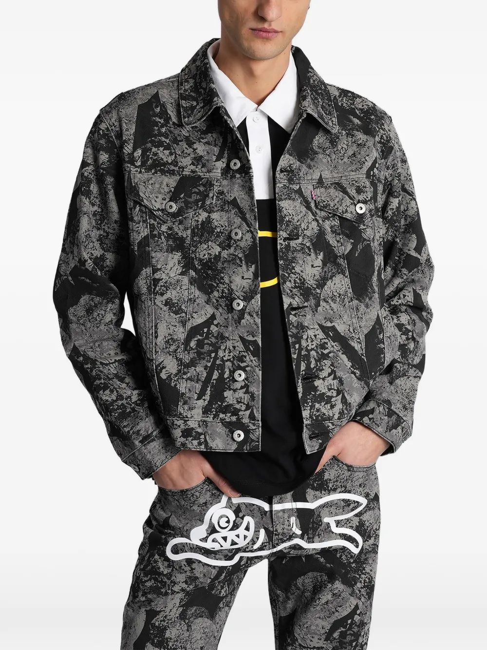 ICECREAM abstract-print denim jacket - Nero