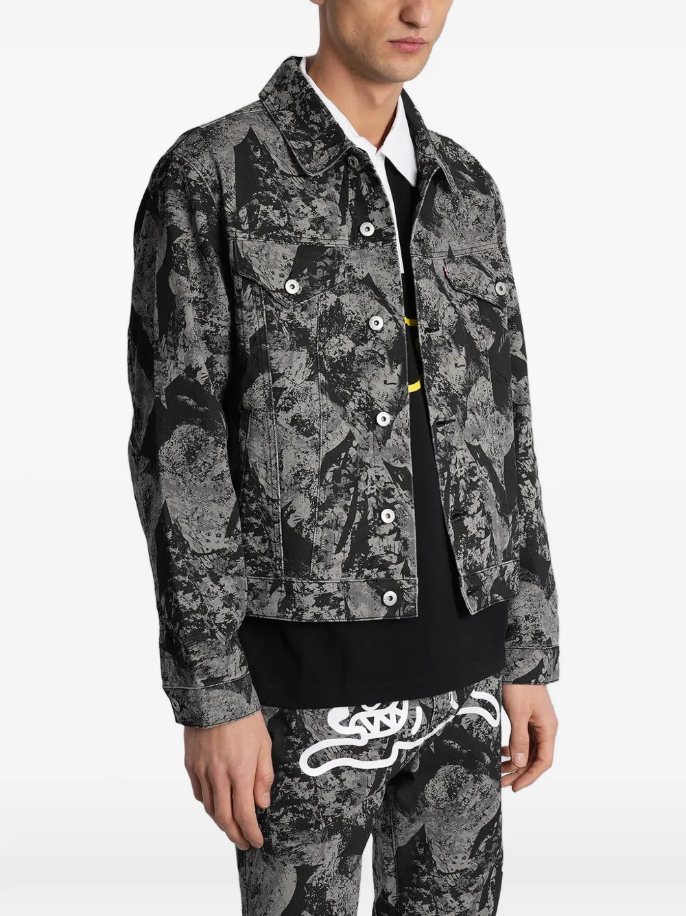 ICECREAM Denim jack met abstracte print Zwart