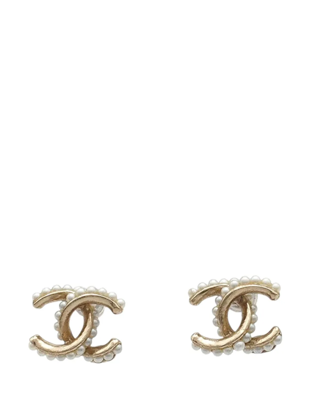 CHANEL Pre-Owned 2013 CC Gold Plated Faux Pearl Bullet Back Earrings costume earrings - Bianco