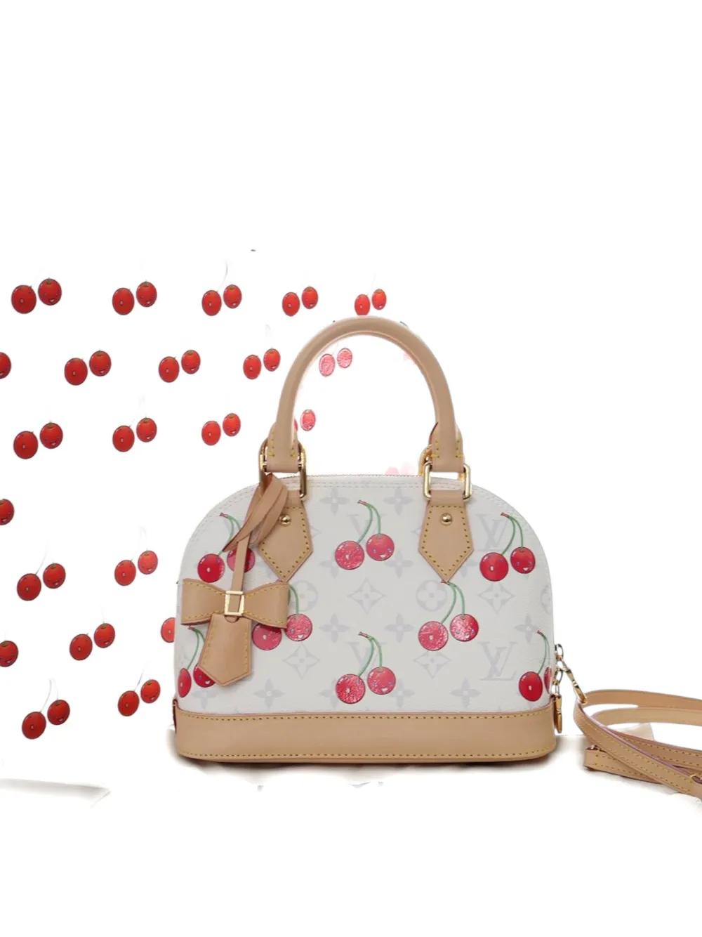 Pre-owned Louis Vuitton 2021-2025 Takashi Murakami Monogram Cherry Alma Bb Satchel In White