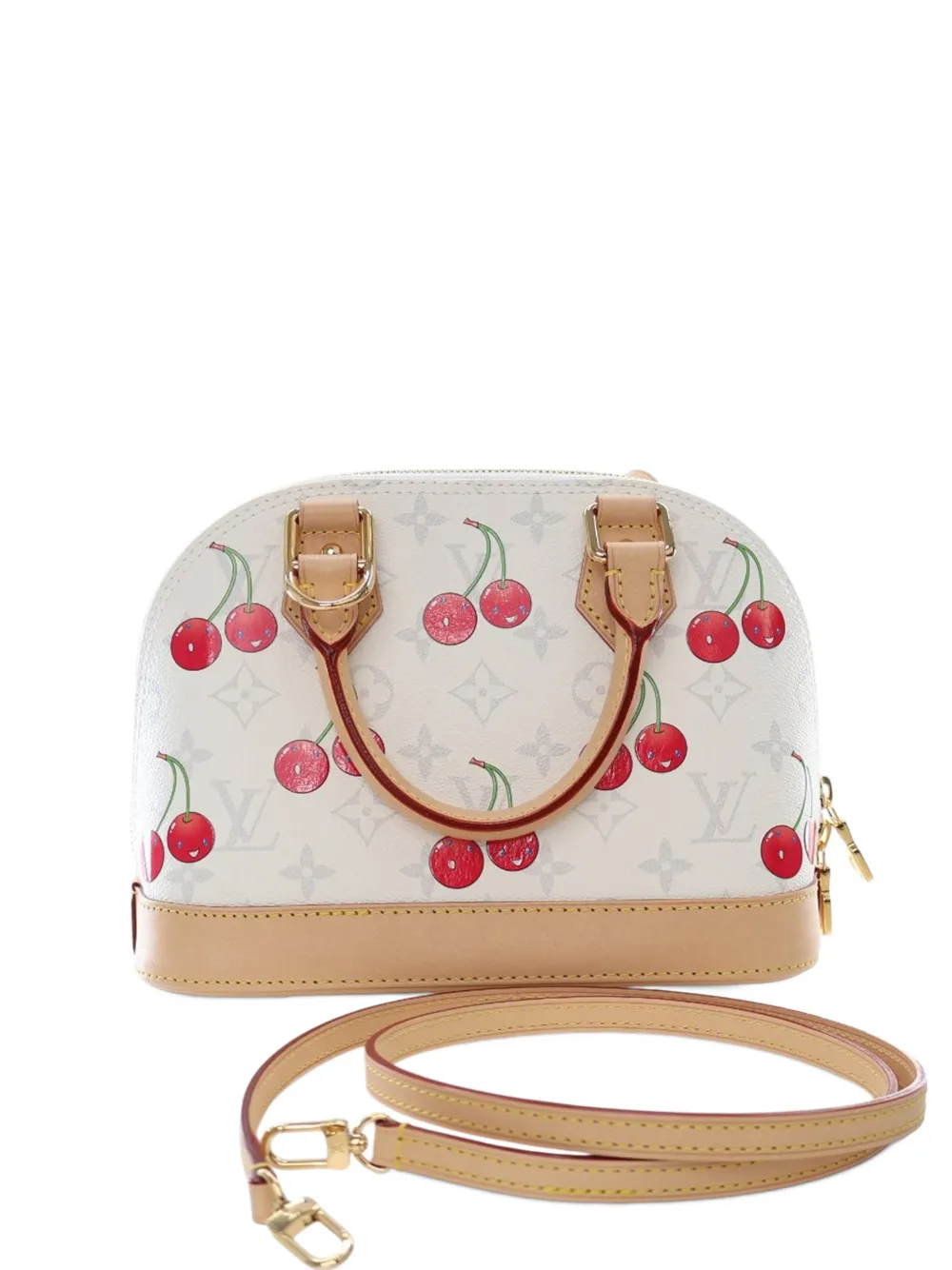Pre-owned Louis Vuitton 2021-2025 Takashi Murakami Monogram Cherry Alma Bb Satchel In White