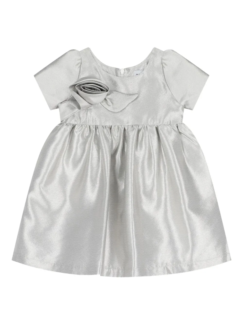 MAMA LUMA KIDS satin-effect rose-appliqué dress - Silver