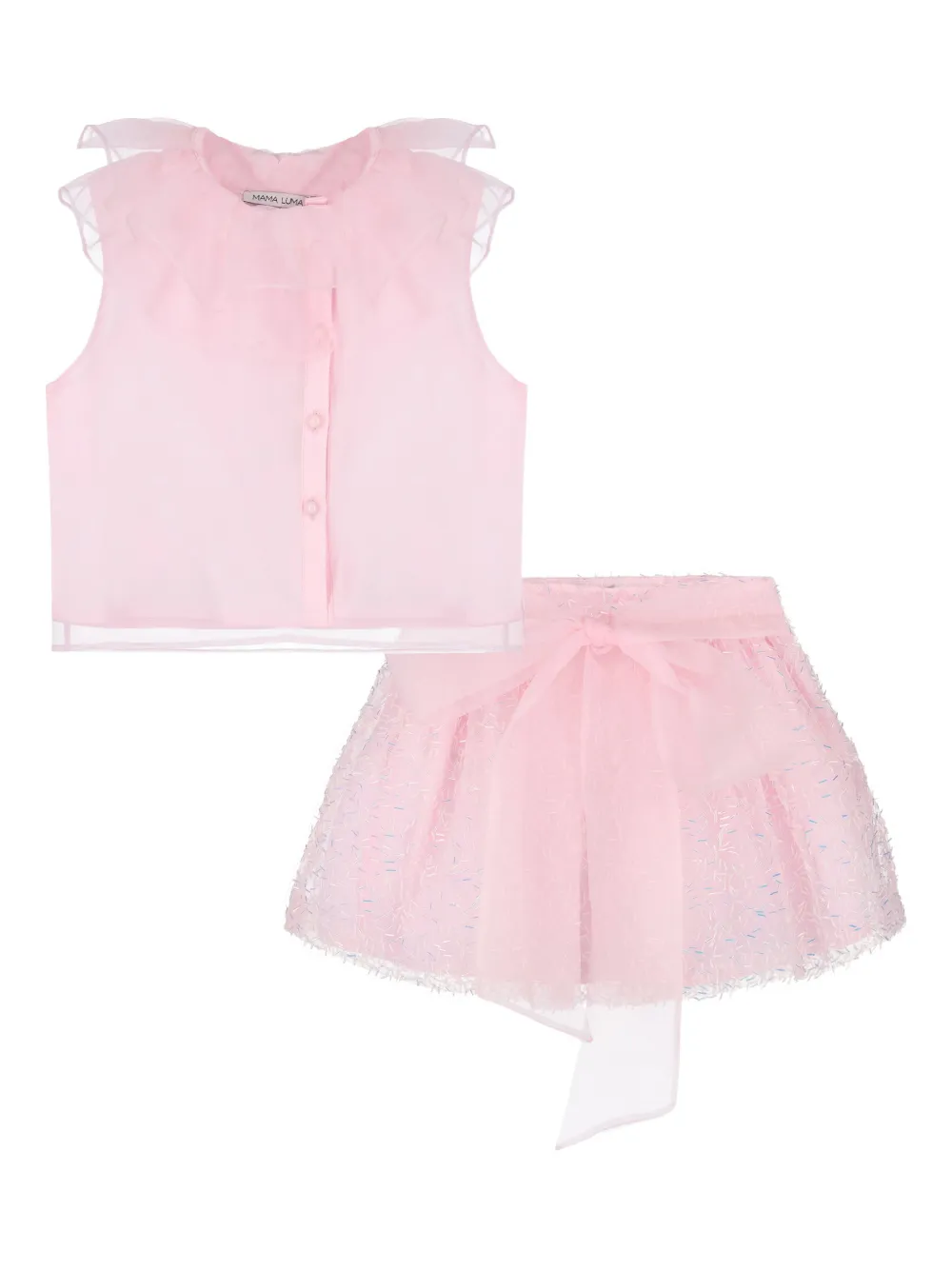 MAMA LUMA KIDS bow chiffon skirt set - Rosa